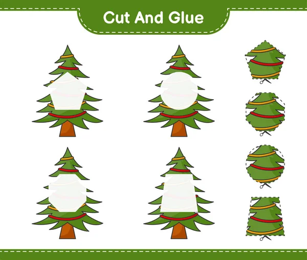 Κόψτε Και Κολλήστε Κόψτε Μέρη Του Χριστουγεννιάτικου Δέντρου Και Κολλήστε — Διανυσματικό Αρχείο