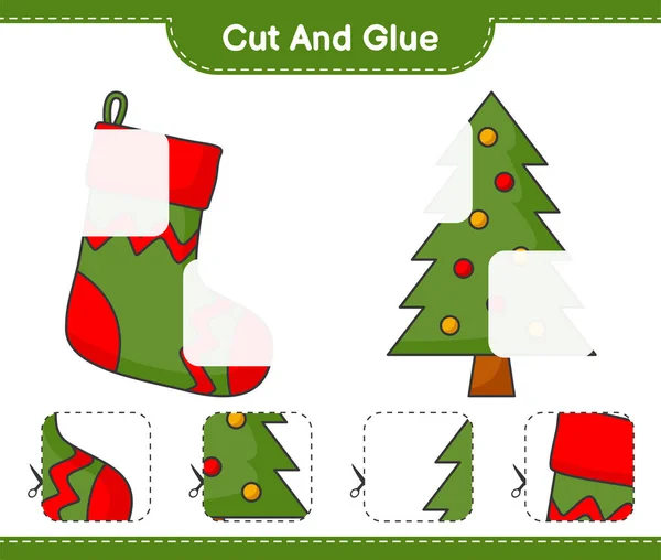 Broušené Lepit Řezané Části Vánoční Ponožky Vánoční Strom Lepidlo Vzdělávací — Stockový vektor