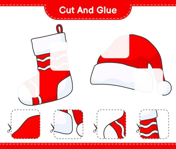 Вырезать Клеить Вырезать Части Санта Шляпы Рождественский Носок Склеить Образовательные — стоковый вектор