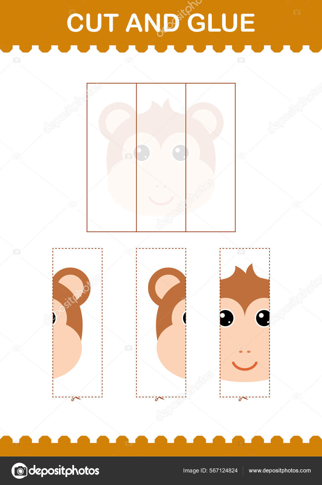 Cut Glue Monkey Face Worksheet Kids Stock Vector By Pureimagination cut-glue-monkey-face-worksheet-kids-stock-vector-by-pureimagination