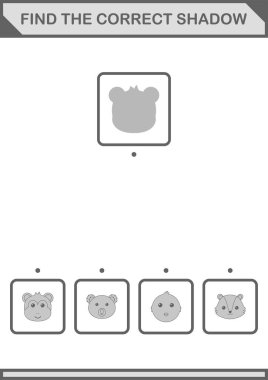 Doğru gölge Maymun Surat 'ı bul. Çocuklar için çalışma tablosu