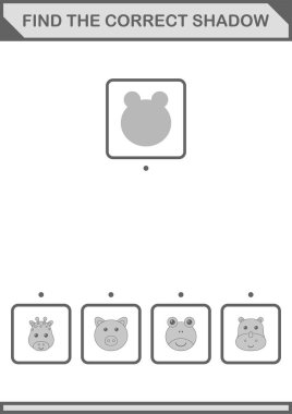 Doğru gölge kurbağa yüzünü bul. Çocuklar için çalışma tablosu