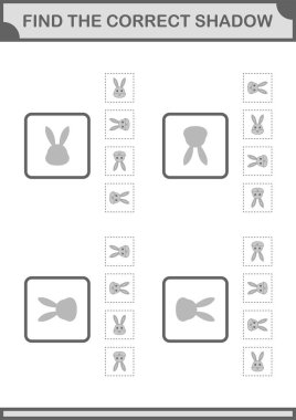 Doğru gölge Tavşan Surat 'ı bul. Çocuklar için çalışma tablosu