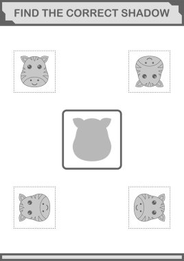 Doğru gölge Zebra yüzünü bul. Çocuklar için çalışma tablosu