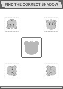 Doğru gölge Maymun Surat 'ı bul. Çocuklar için çalışma tablosu