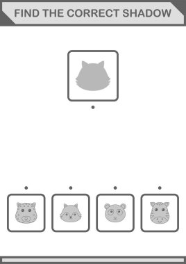 Doğru gölge Tilki yüzünü bul. Çocuklar için çalışma tablosu