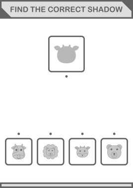 Doğru gölge geyik yüzünü bul. Çocuklar için çalışma tablosu