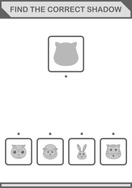 Doğru gölge kaplan yüzünü bul. Çocuklar için çalışma tablosu