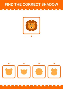 Doğru gölge aslanın yüzünü bul. Çocuklar için çalışma tablosu