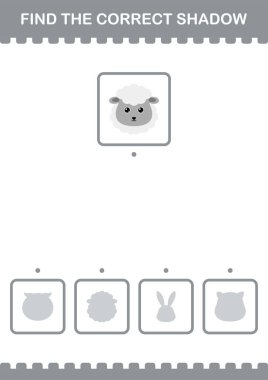 Doğru gölge Koyun yüzünü bul. Çocuklar için çalışma tablosu