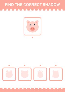 Doğru gölge Domuz Surat 'ı bul. Çocuklar için çalışma tablosu