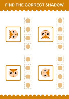 Doğru gölge baykuş yüzünü bul. Çocuklar için çalışma tablosu