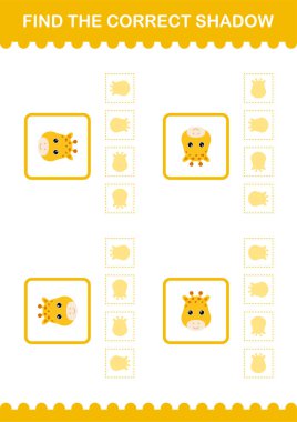 Doğru gölge İnek yüzünü bul. Çocuklar için çalışma tablosu
