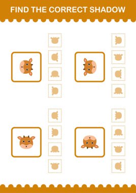 Doğru gölge geyik yüzünü bul. Çocuklar için çalışma tablosu