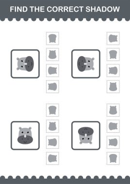 Doğru gölge gergedanın yüzünü bul. Çocuklar için çalışma tablosu