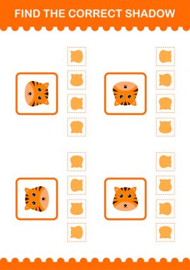 Doğru gölge kaplan yüzünü bul. Çocuklar için çalışma tablosu