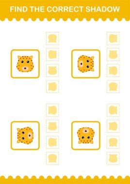 Doğru gölge leopar yüzünü bul. Çocuklar için çalışma tablosu