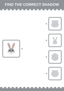 Doğru gölge Tavşan Surat 'ı bul. Çocuklar için çalışma tablosu