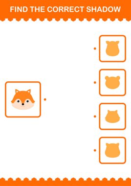 Doğru gölge Tilki yüzünü bul. Çocuklar için çalışma tablosu