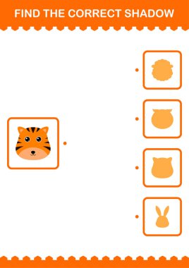 Doğru gölge kaplan yüzünü bul. Çocuklar için çalışma tablosu