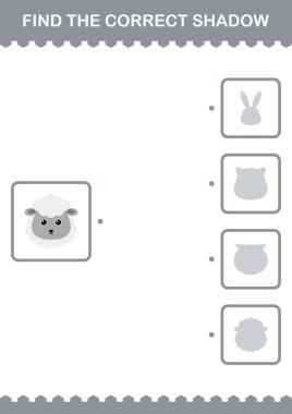 Doğru gölge Koyun yüzünü bul. Çocuklar için çalışma tablosu