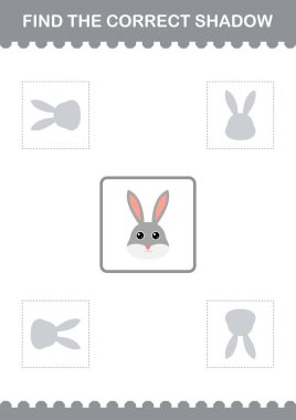 Doğru gölge Tavşan Surat 'ı bul. Çocuklar için çalışma tablosu