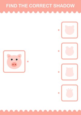 Doğru gölge Domuz Surat 'ı bul. Çocuklar için çalışma tablosu
