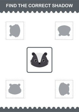 Doğru gölge Skunk yüzünü bul. Çocuklar için çalışma tablosu