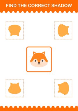 Doğru gölge Tilki yüzünü bul. Çocuklar için çalışma tablosu