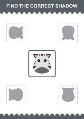 Doğru gölge Zebra yüzünü bul. Çocuklar için çalışma tablosu