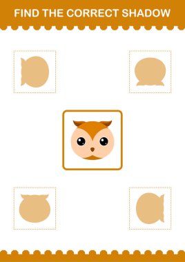 Doğru gölge baykuş yüzünü bul. Çocuklar için çalışma tablosu