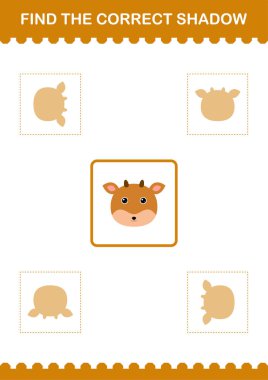 Doğru gölge geyik yüzünü bul. Çocuklar için çalışma tablosu