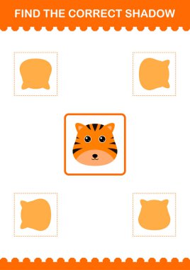 Doğru gölge kaplan yüzünü bul. Çocuklar için çalışma tablosu