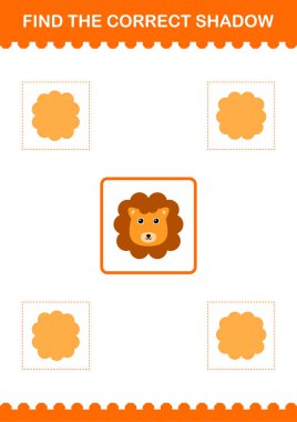Doğru gölge aslanın yüzünü bul. Çocuklar için çalışma tablosu