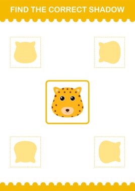 Doğru gölge leopar yüzünü bul. Çocuklar için çalışma tablosu