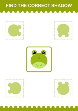Doğru gölge kurbağa yüzünü bul. Çocuklar için çalışma tablosu