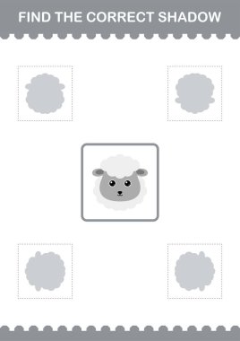 Doğru gölge Koyun yüzünü bul. Çocuklar için çalışma tablosu