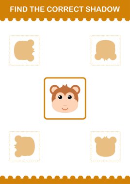 Doğru gölge Maymun Surat 'ı bul. Çocuklar için çalışma tablosu