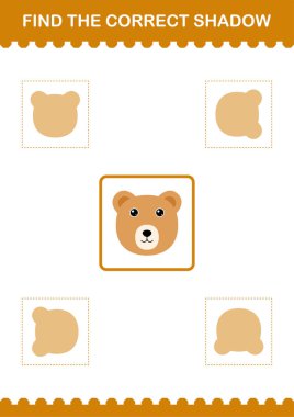 Doğru gölge ayı yüzünü bul. Çocuklar için çalışma tablosu