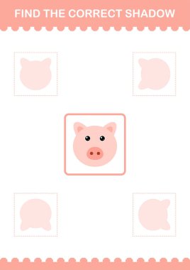 Doğru gölge Domuz Surat 'ı bul. Çocuklar için çalışma tablosu