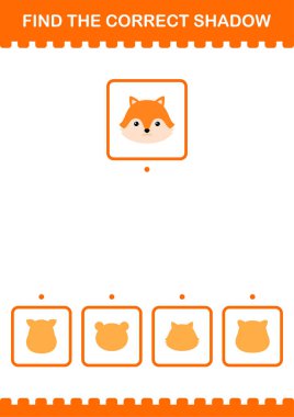 Doğru gölge Tilki yüzünü bul. Çocuklar için çalışma tablosu