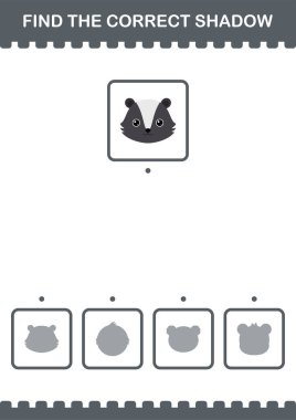 Doğru gölge Skunk yüzünü bul. Çocuklar için çalışma tablosu