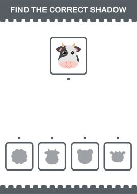 Doğru gölge İnek yüzünü bul. Çocuklar için çalışma tablosu