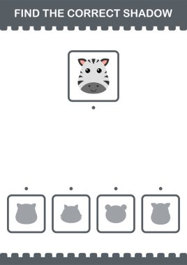 Doğru gölge Zebra yüzünü bul. Çocuklar için çalışma tablosu