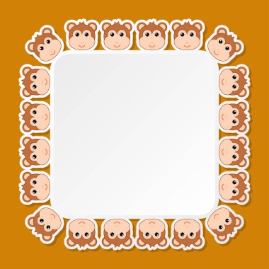 Monkey with square frame for banner, poster, and greeting card