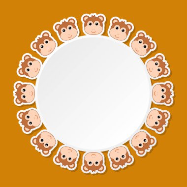 Pankart, poster ve tebrik kartı için yuvarlak çerçeveli maymun.