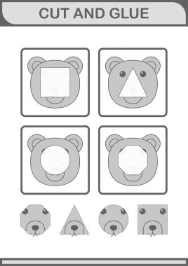 Ayı suratını kes ve yapıştır. Çocuklar için çalışma tablosu