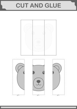 Ayı suratını kes ve yapıştır. Çocuklar için çalışma tablosu