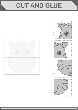 Zebra suratını kes ve yapıştır. Çocuklar için çalışma tablosu