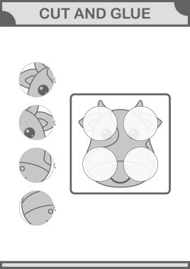 İnek suratını kes ve yapıştır. Çocuklar için çalışma tablosu